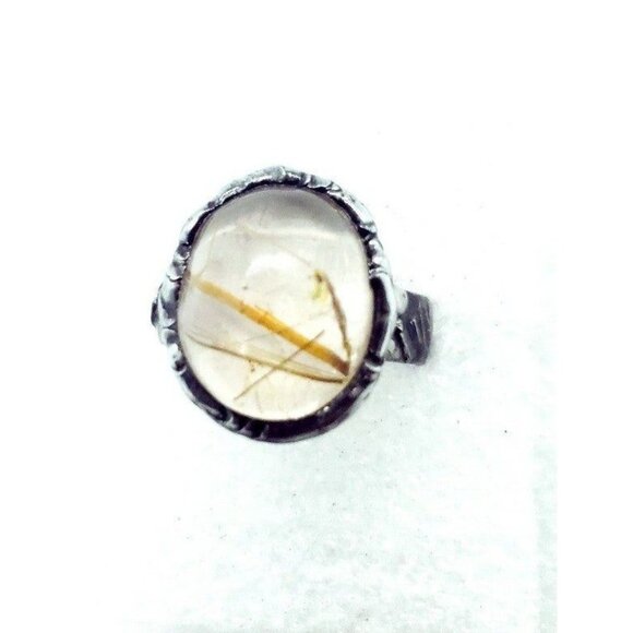 Gold rutilated quartz crystal Ring handmade - Picture 11 of 12